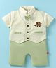 Mini Taurus Cotton Knit Half Sleeves Striped Party Romper With Elephant Embroidery & Bow Applique - Light Green