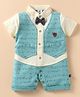 Mini Taurus Cotton Knit Half Sleeves Printed Party Romper With Bow Applique - Mint Green