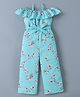 Mark & Mia Cotton Cold Shoulder Sleeves Jumpsuit with Floral Print - Aqua Blue