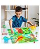 VGRASSP 4 Pcs Dinosaur Figure Toy Set For Kids With Jungle Mat, Artificial Fences And Trees - Pre-historic Pretend Play Fun Toys For Boys And Girl - Multicolor