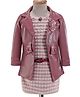 Enfance Textured Floral Applique Dress With Full Sleeves Pocket Detailed Jacket & Belt - Peach