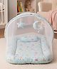 Polka Tots Cotton Baby Bedding Mattress & Mosquito Net Gadda Set With Dangling Toys & Head Pillow  Elephant Print, Blue