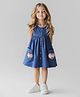 Bonfino 100% Cotton Knit Sleeveless Front Open Frock With Heart Applique -Blue