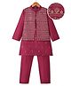 Pine Kids Woven Full Sleeves Floral Printed Kurta Pyjama Set with Emboroidered Nehru Jacket - Maroon