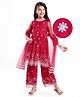 Pine Kids Woven Three Fourth Sleeves Sequinned Floral Embroidered Kurta Churidar Set with Dupatta -  Dark Red
