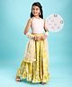 Pine Kids Woven Sleeveless Sequins Detailing Choli with Floral Printed Lehenga & Dupatta Set - Mustard & White