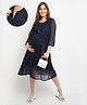 Moms Maternity Georgette Three Fourth Sleeves Polka Dots Printed Maternity Dress With Nursing Access - Navy Blue