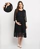 Moms Maternity Georgette Three Fourth Sleeves Polka Dots Printed Maternity Dress With Nursing Access - Black