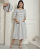 Moms Maternity Three Fourth Sleeves Striped Polka Dots Printed Kurta With Concealed Zipper Nursing Access - Sea Green