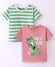 Dapper Dudes Pack Of 2 Half Sleeves Striped & Rock Hard Text Printed Tees - Green & Pink