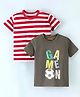 Dapper Dudes Pack Of 2 Half Sleeves Striped & Game On Text Printed Tees - Grey & Red