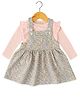 JusCubs Cotton Jersey Floral Printed Pinafore Dress With Full Sleeves Solid Top - Pink