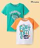 Honeyhap Premium  100% Cotton Knit Half Sleeves Bio Finish T-Shirts with Text Print Pack of 2 - Mint Leaf Bright White & Blazing Orange