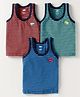 Simply Sinker  Knit Sleeveless Vests With Stripes & Vehicle Embroidery Pack Of 3 -  Blue Red Green