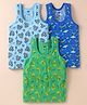Simply Sinker Knit Sleeveless Vests with Vehicle Dino & Space Theme Print Pack of 3 - Blue & Green