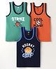 Simply Sinker Knit Sleeveless Vests with Text Print Pack of 3 - Teal Blue Orange & Navy Blue