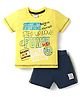 Simply Sinker Knit Half Sleeves T-Shirt & Shorts Set With Text Print - Yellow & Navy Blue