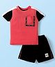 Simply Sinker Knit Half Sleeves T-Shirt & Shorts Set With Text Print - Red & Black