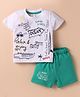 Simply Sinker Knit Half Sleeves T-Shirt &  Shorts Set With Funday Text Print - White & Green