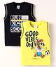 Simply Sinker Knit Sleeveless T-Shirts with Text Print Pack of 2 - Yellow & Navy Blue