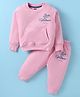 Evimo Single Jersey Knit Full Sleeves Night Suit with Text Print - Pink