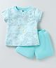 Evimo Single Jersey Knit Half Sleeves T-Shirt & Shorts Set With Boat Print - Sea Green