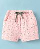 Evimo Single Jersey Knit Knee Length Shorts with Floral Stem Print - Light Pink