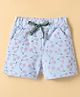 Evimo Single Jersey Knit Knee Length Shorts with Floral Stem Print - Light Blue