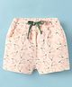 Evimo Single Jersey Knit Knee Length Shorts with Floral Stem Print - Cream