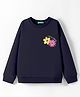 UCB Cotton Knit Full Drop Shoulder Sleeves Sweatshirt with Floral Print -Navy Blue