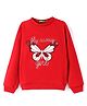 UCB Cotton Knit Full Drop Shoulder Sleeves Sweatshirt with Butterfly & Foil Glitter Print - Red