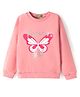 UCB Cotton Knit Full Drop Shoulder Sleeves Sweatshirt with Butterfly & Foil Glitter Print - Light Pink