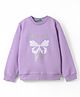 UCB Cotton Knit Full Drop Shoulder Sleeves Sweatshirt with Butterfly & Foil Glitter Print - Lilac