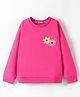 UCB Cotton Knit Full Drop Shoulder Sleeves Sweatshirt with Floral Print - Dark Pink