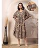 Zelena 100% Rayon Half Batwing Sleeves Floral Printed & Lace Embellished Maternity Kaftan With Nursing Access - Navy Blue