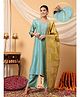 Zelena Three Fourth Sleeves Floral Embroidered & Foil Printed Maternity Kurta With Nursing Access & Salwar With Dupatta Set - Sky Blue