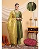 Zelena Three Fourth Sleeves Floral Embroidered Zip Nursing Access Maternity Kurta With Palazzo & Dupatta Set - Olive Green