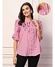 Zelena 100% Cotton Three Fourth Sleeves Floral Embroidered Maternity Top With Zipless Nursing Access - Pink