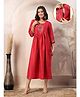 Zelena Three Fourth Sleeves Floral Embroidered Maternity Dress With Zip Nursing Access - Red