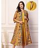 Zelena 100% Rayon Three Fourth Sleeves Floral Printed Jacket & Solid Dress With Concealed Ziper Nursing Access - Mustard