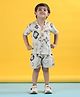 Polka Tots Cotton Half Sleeves Abstract Printed Shirt With Coordinating Shorts Set - Cream