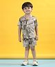 Polka Tots Cotton Half Sleeves Abstract Printed Shirt With Coordinating Shorts Set - Brown