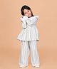 Nature Nook Kids Cotton Full Bell Sleeves Floral Printed & Schiffli Lace Embellished Top & Pant Set - Multi Colour