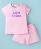 Smarty Girls Cotton Knit Half Sleeves Top & Shorts Set With Text Print - Baby Pink