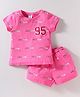 Smarty Girls Cotton Knit Half Sleeves T-Shirt & Short Set with Girls Team Print - Dark Pink