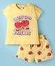 Smarty Girls Cotton Knit Half Sleeves Top & Shorts Set With Cherry Print - Lemon Yellow