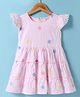 Smarty Girls Textile Knit Cap Sleeves Frock with Floral Embroidery - Pink