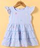 Smarty Girls Textile Knit Cap Sleeves Frock with Floral Embroidery - Light Blue