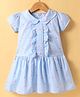 Smarty Girls Textile Knit Half Sleeves Peter Pan Collared Frock with Floral Print - Sky Blue