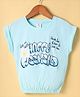 Smarty Girls Cotton Knit Half Sleeves Top with Text Print - Light Blue
